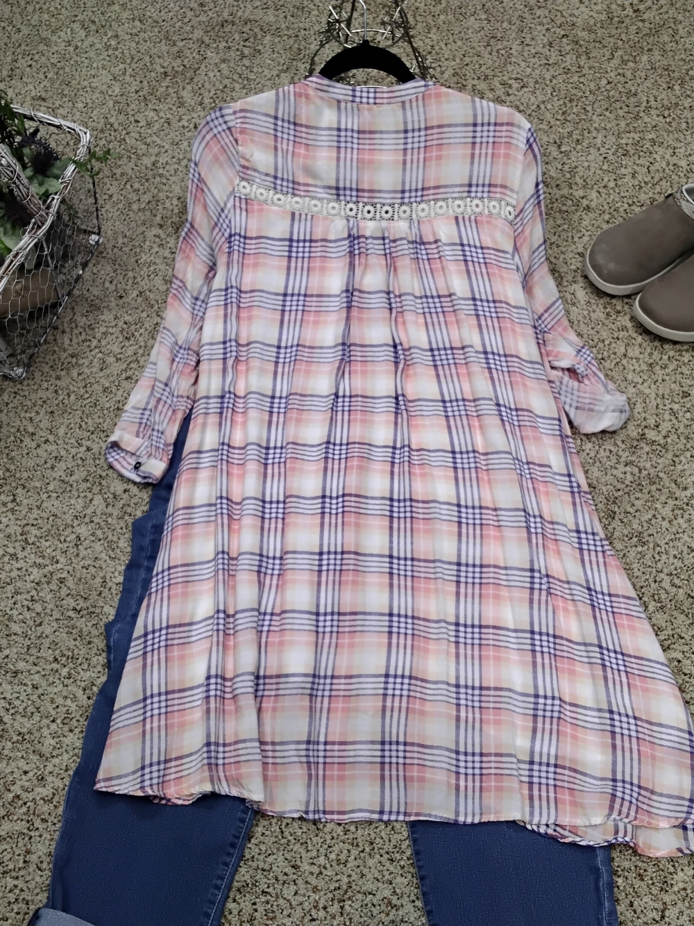 3988 Size Large entro Pink Lavender Plaid Tunic Shirt - Picture 5 of 7